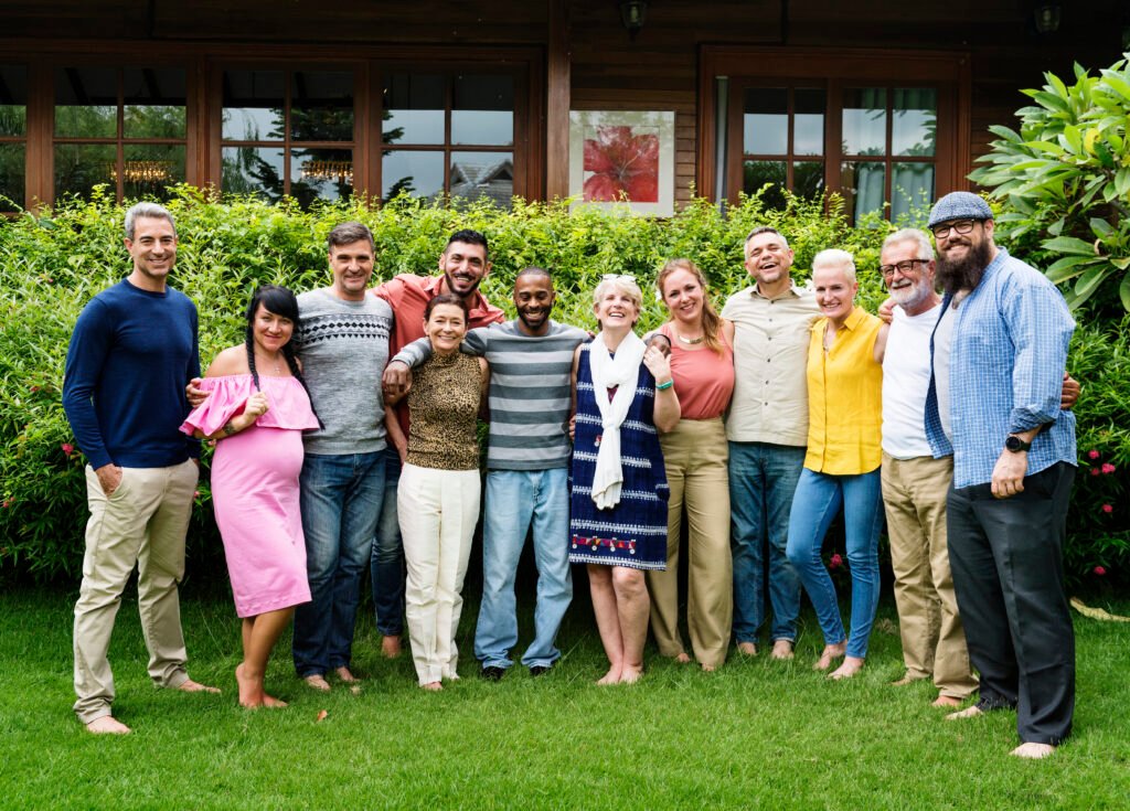 group of diverse friends taking a photo together
